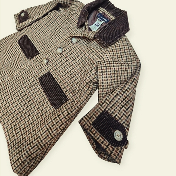 RARE Vintage Ralph Lauren Kids Wool A Line Houndstooth Corduroy Button Up Coat - Picture 7 of 15